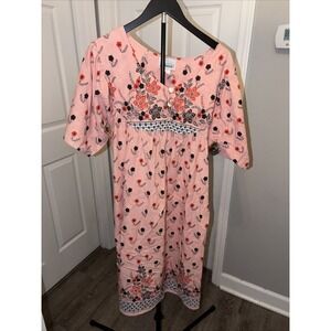 Easy Essentials Mumu House Dress Vintage XL India Cotton Pockets Pink Floral EUC